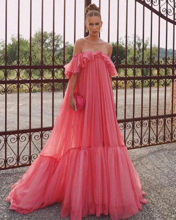 Robe de soirée longue rose pour femme