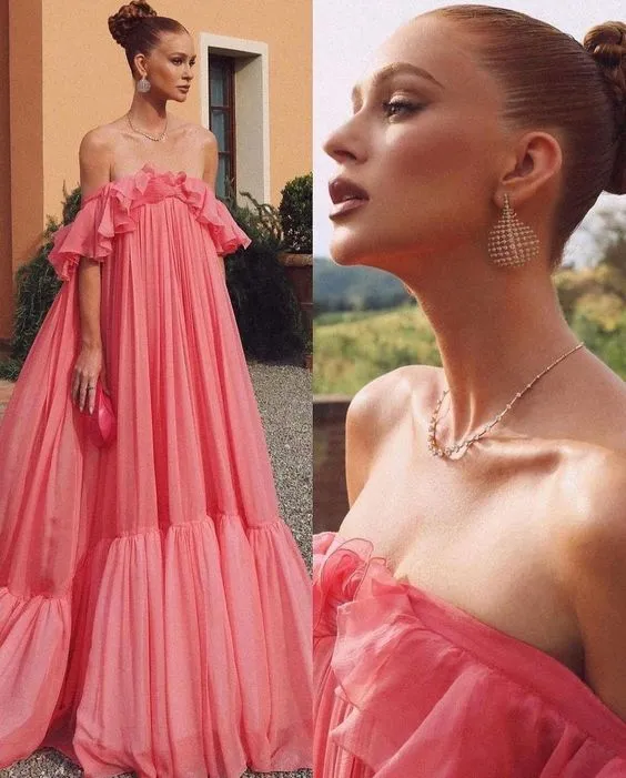 Robe de soirée longue rose pour femme