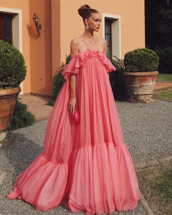 Robe de soirée longue rose pour femme