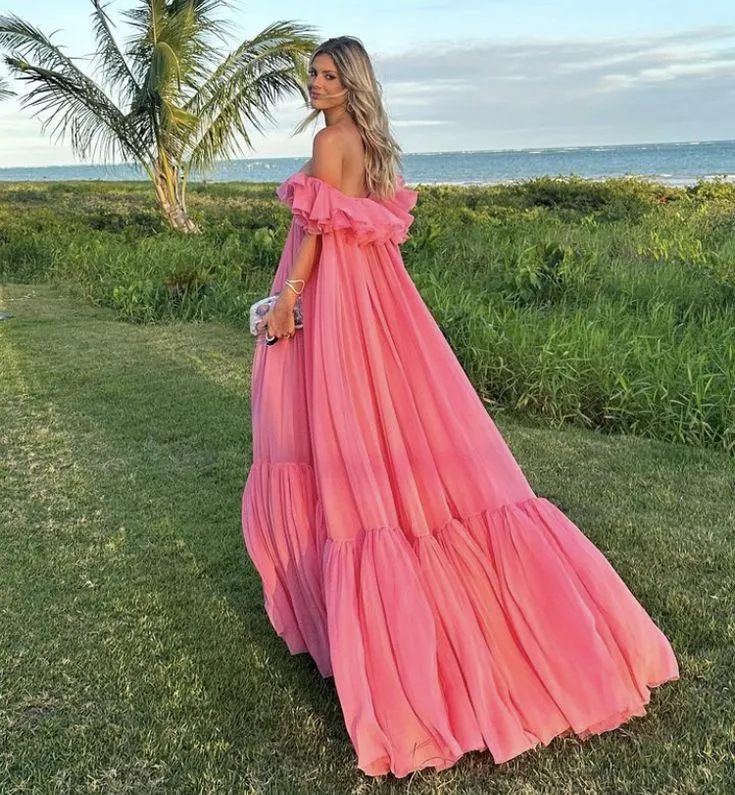 Robe de soirée longue rose pour femme