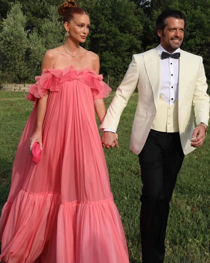 Robe de soirée longue rose pour femme