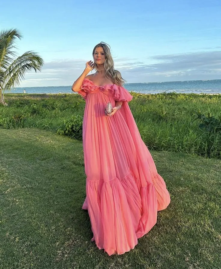 Robe de soirée longue rose pour femme