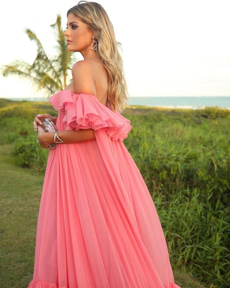 Robe de soirée longue rose pour femme