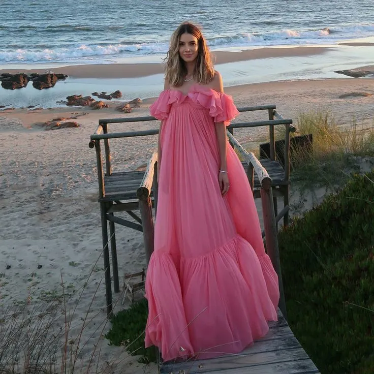 Robe de soirée longue rose pour femme