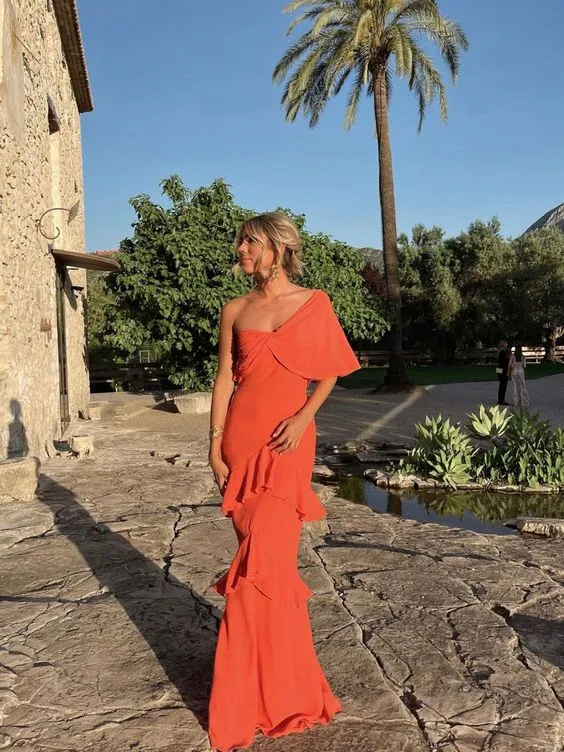 Superbe robe de bal charmante robe de soirée orange pour femme