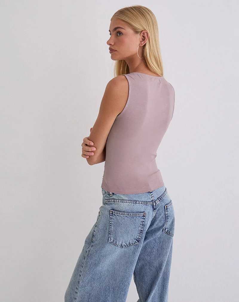 Haut à nouer Tanzy en jersey mauve poussiéreux