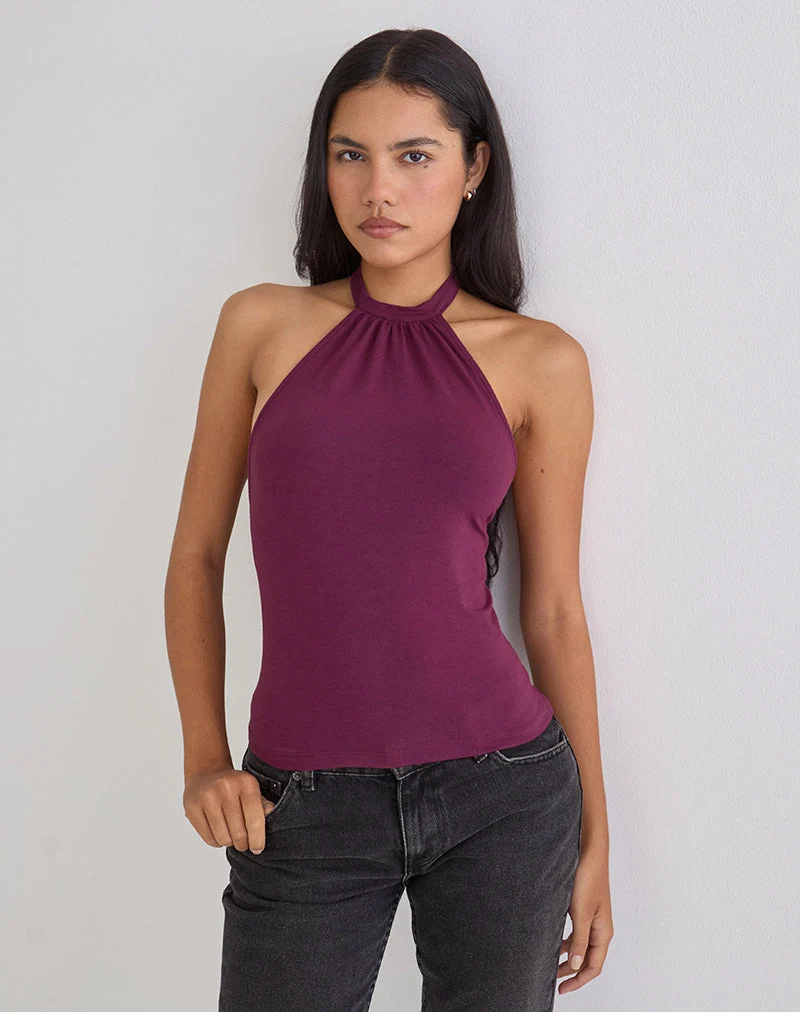 Haut dos nu Raceline en jersey de rayonne violet foncé