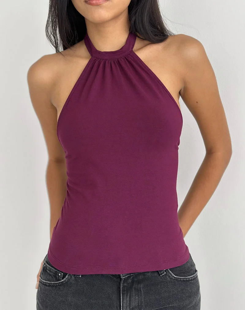 Haut dos nu Raceline en jersey de rayonne violet foncé