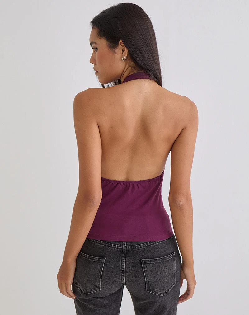 Haut dos nu Raceline en jersey de rayonne violet foncé
