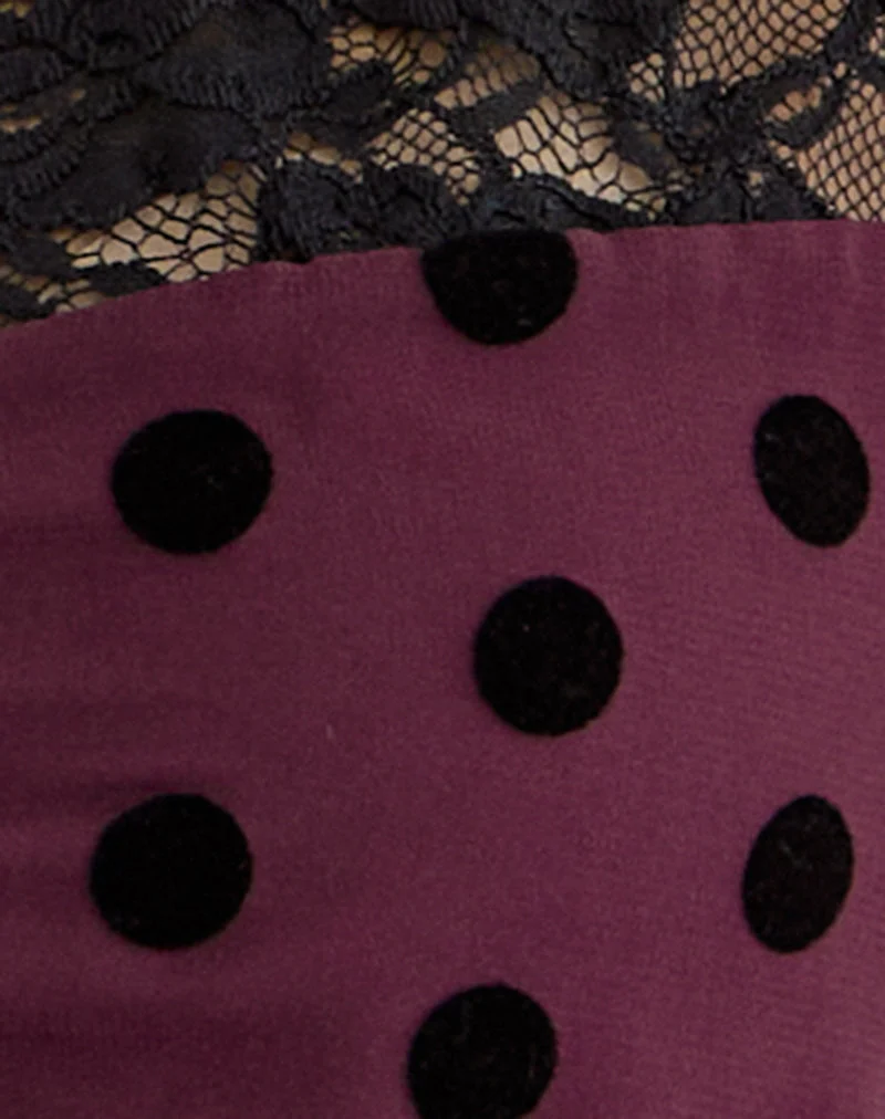 Haut à col en V Kasia, motif pois vintage marron