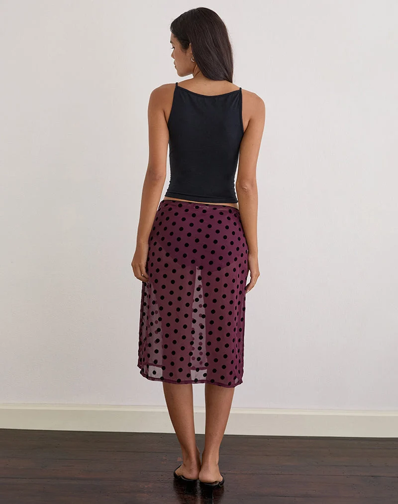 Jupe midi sans doublure Evani à pois vintage marron