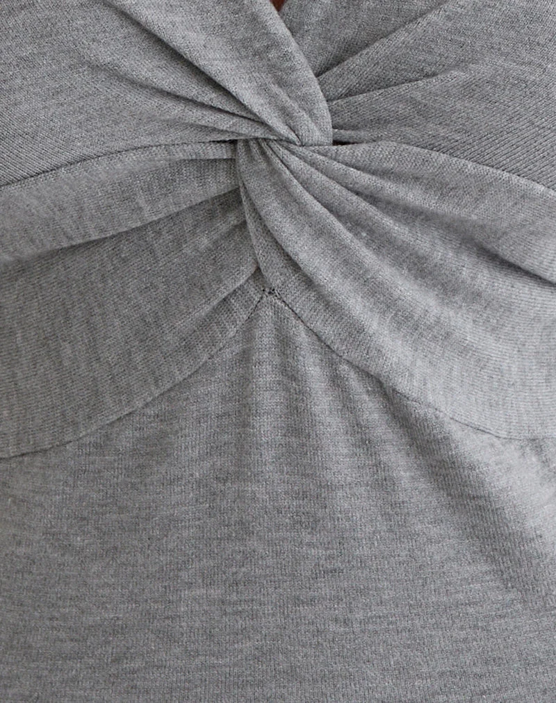 Haut à col en V torsadé Minari en tricot gris