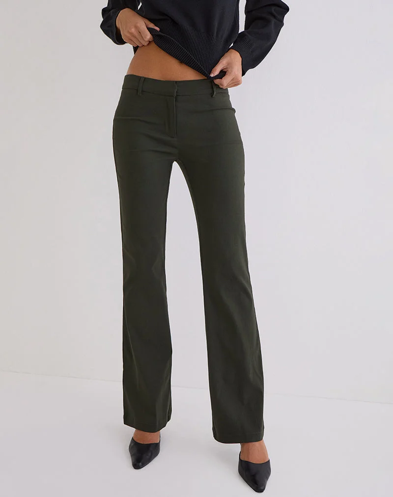 Pantalon évasé taille basse Darias, couleur kaki foncé