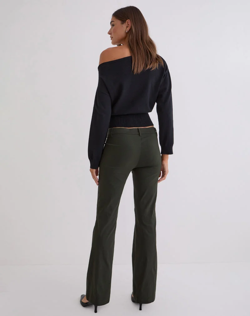 Pantalon évasé taille basse Darias, couleur kaki foncé