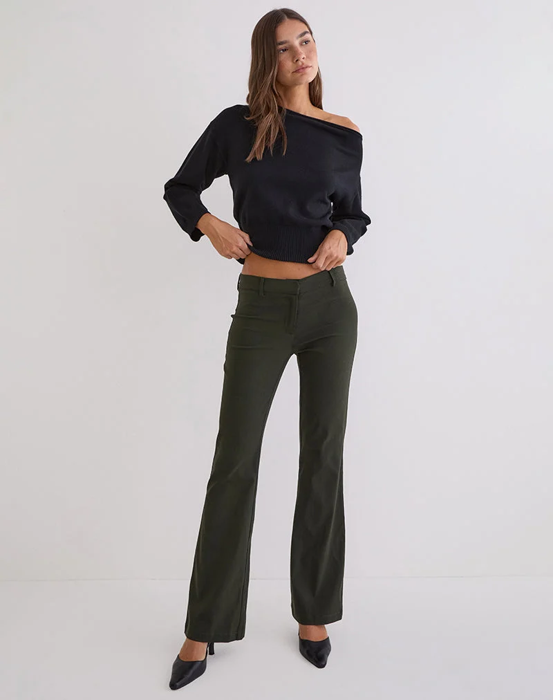 Pantalon évasé taille basse Darias, couleur kaki foncé