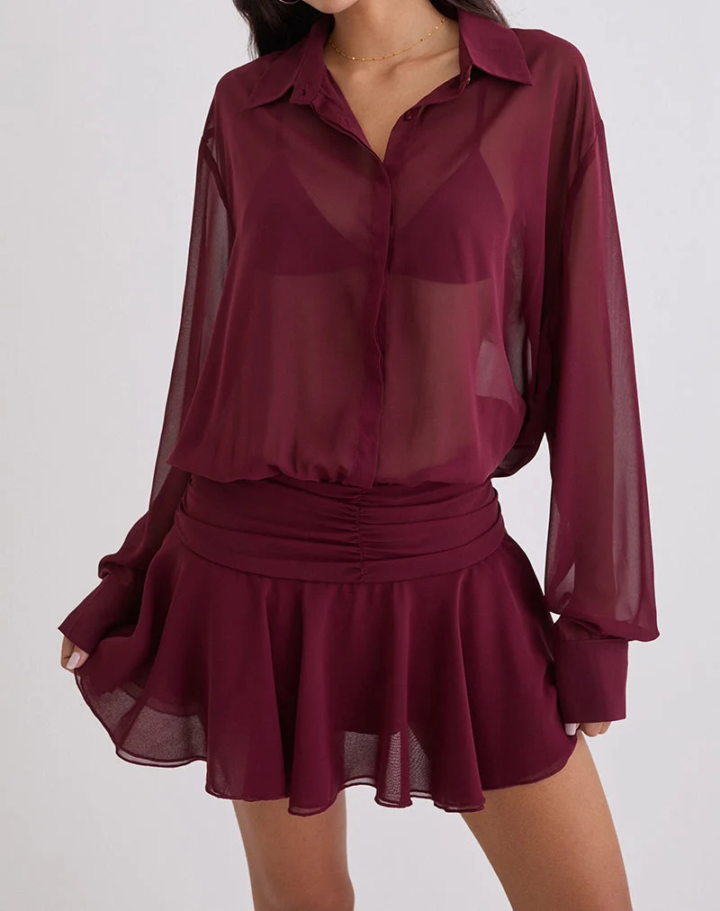 Combinaison-short à manches longues et boutons Azphira, couleur bordeaux