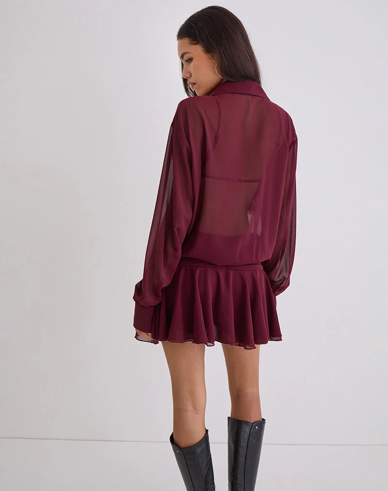Combinaison-short à manches longues et boutons Azphira, couleur bordeaux