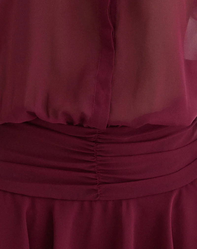 Combinaison-short à manches longues et boutons Azphira, couleur bordeaux