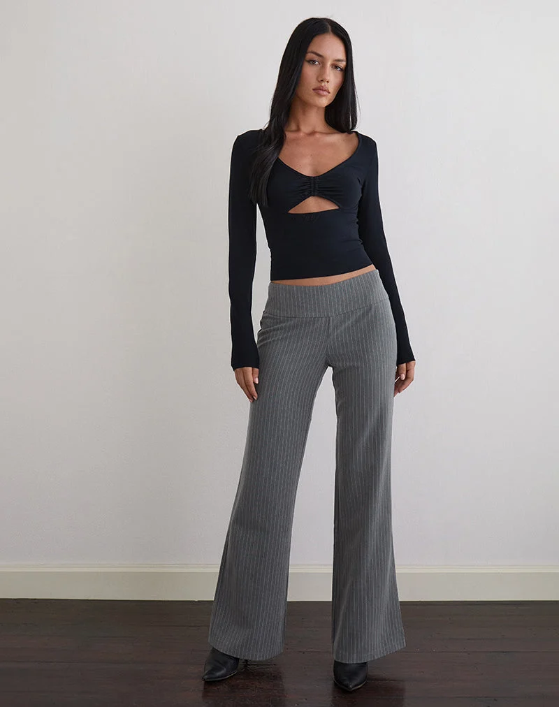 Pantalon Zolena en tissu gris à fines rayures