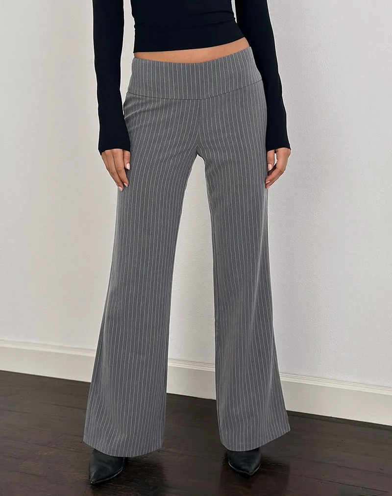 Pantalon Zolena en tissu gris à fines rayures