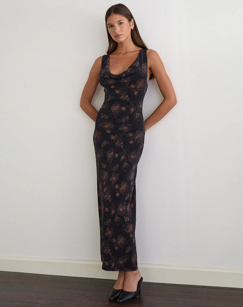 Robe longue Minso noire avec reflets bronze