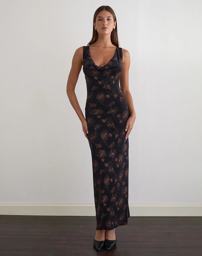 Robe longue Minso noire avec reflets bronze