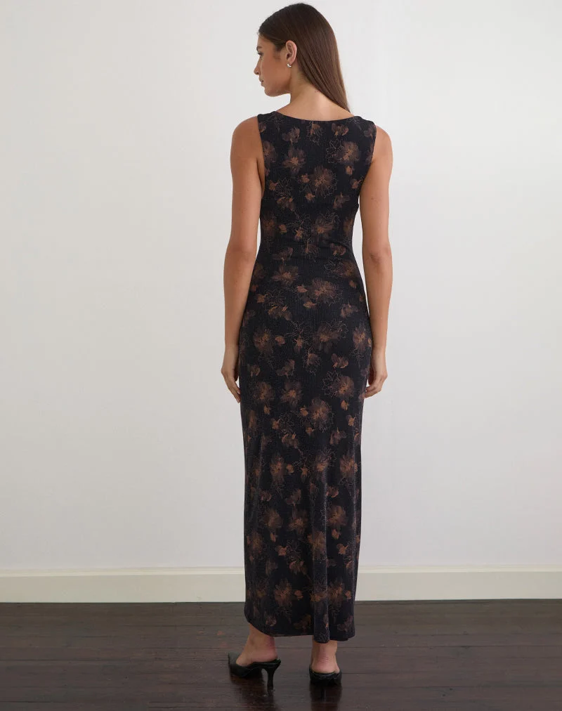 Robe longue Minso noire avec reflets bronze