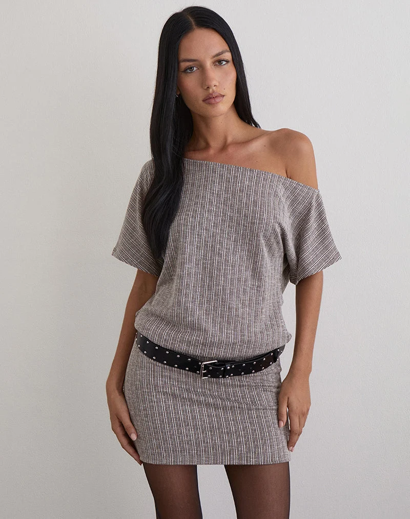Mini-robe Amelita en maille côtelée marron gris