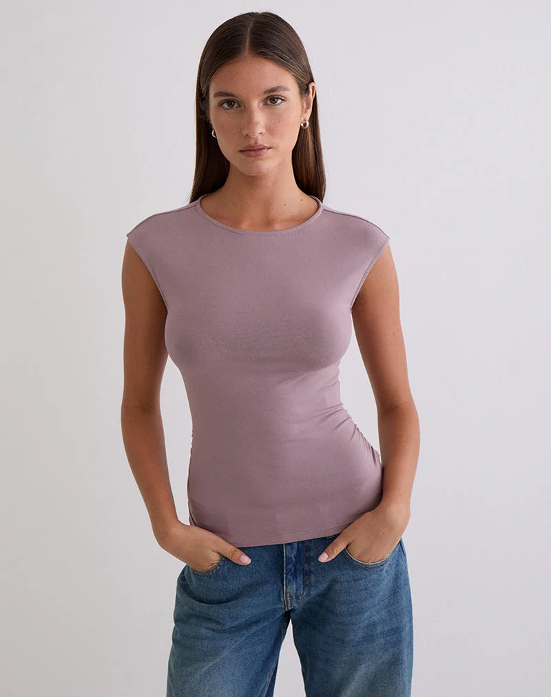 Haut Novia à fronces sur les côtés, couleur mauve poussiéreux