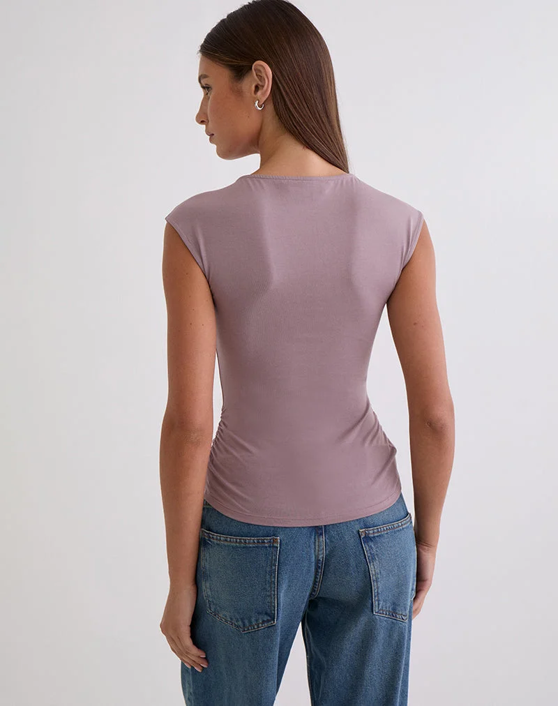 Haut Novia à fronces sur les côtés, couleur mauve poussiéreux