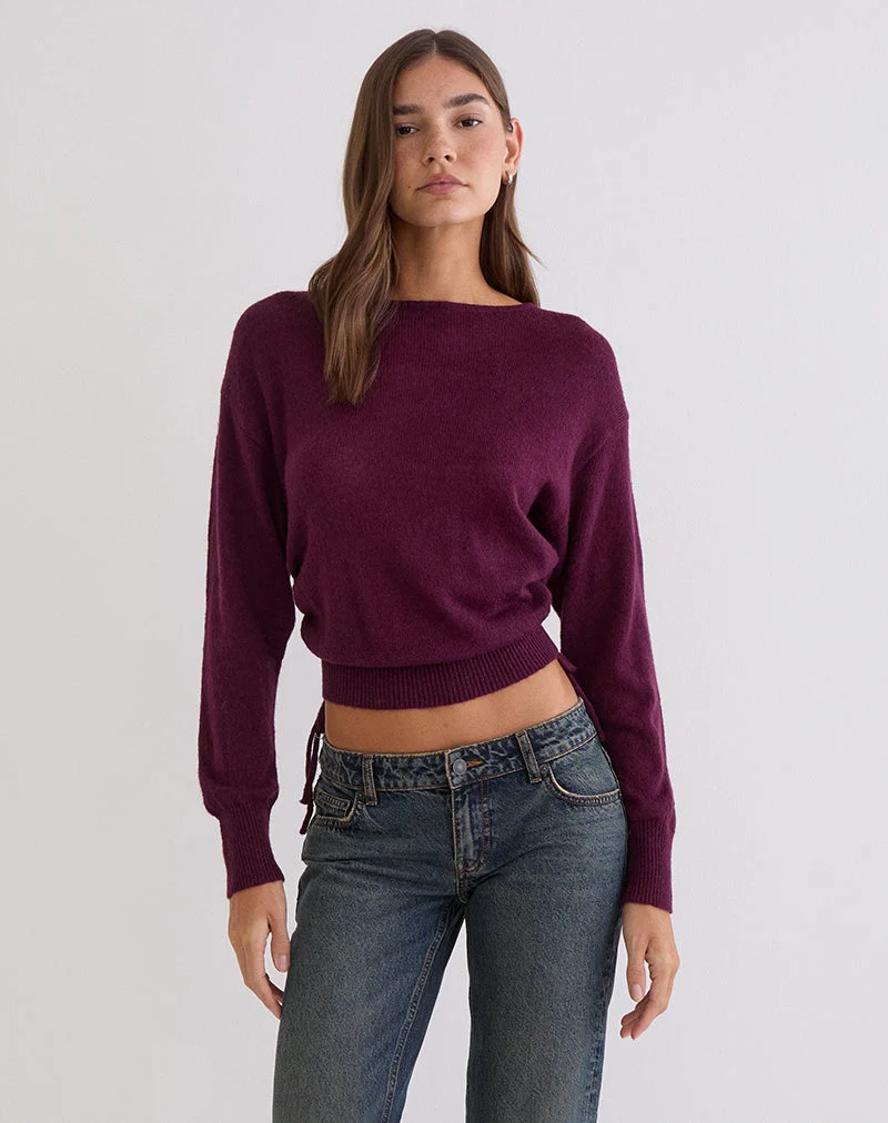 Haut en tricot à manches longues Grisha, couleur prune