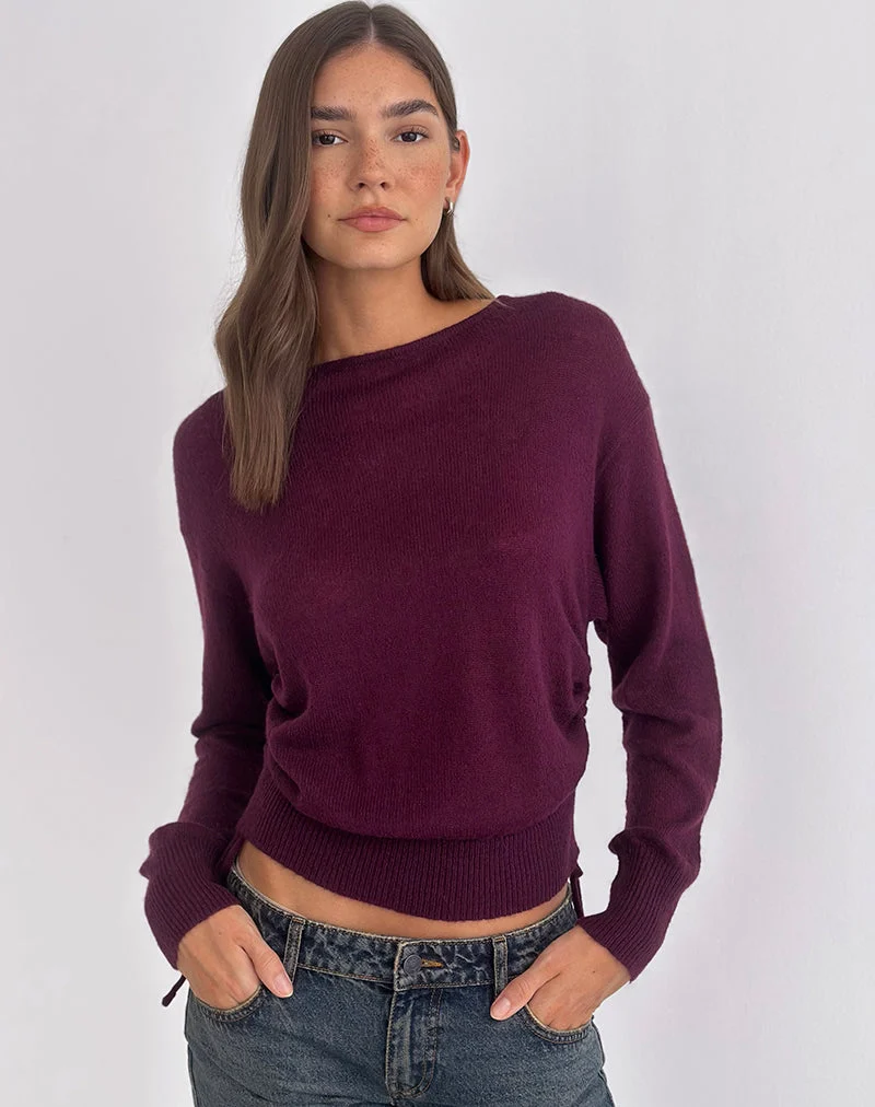 Haut en tricot à manches longues Grisha, couleur prune