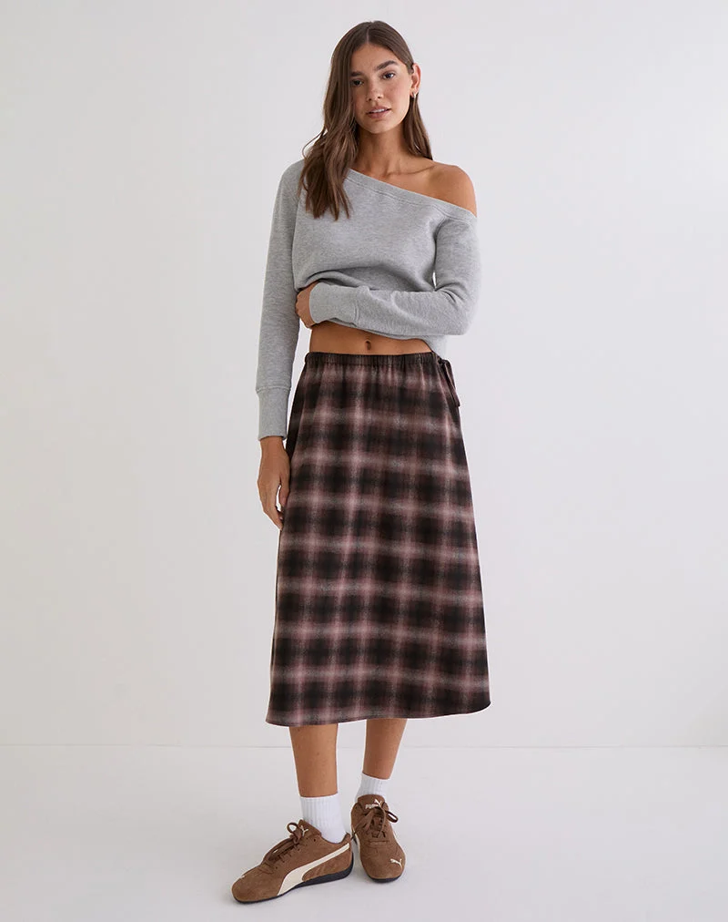 Jupe midi Taka à carreaux roses et marron