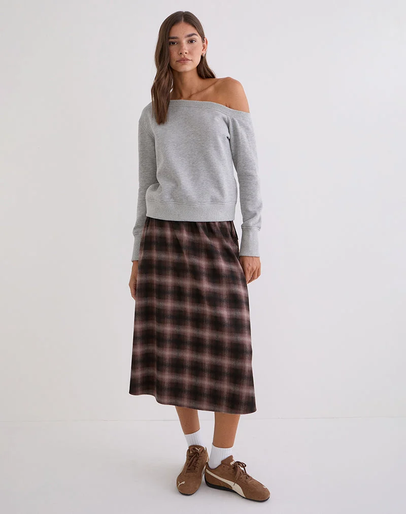 Jupe midi Taka à carreaux roses et marron
