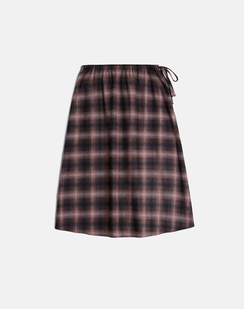 Jupe midi Taka à carreaux roses et marron