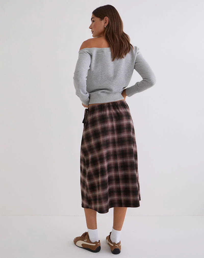 Jupe midi Taka à carreaux roses et marron