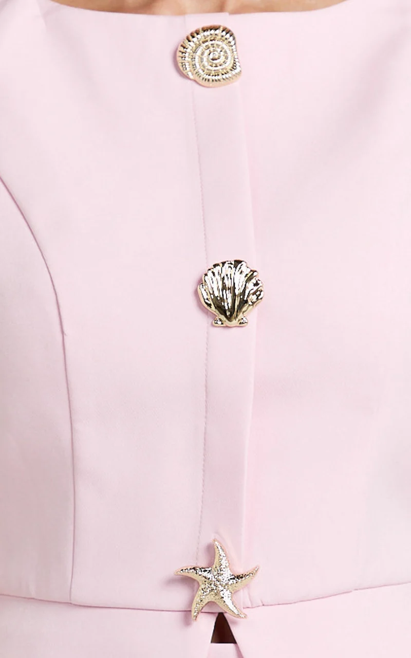 Izzy Two Piece Top and Skirt Set - Sleeveless Gold Trim Vest Top And Tailored Mini Skirt in Pink