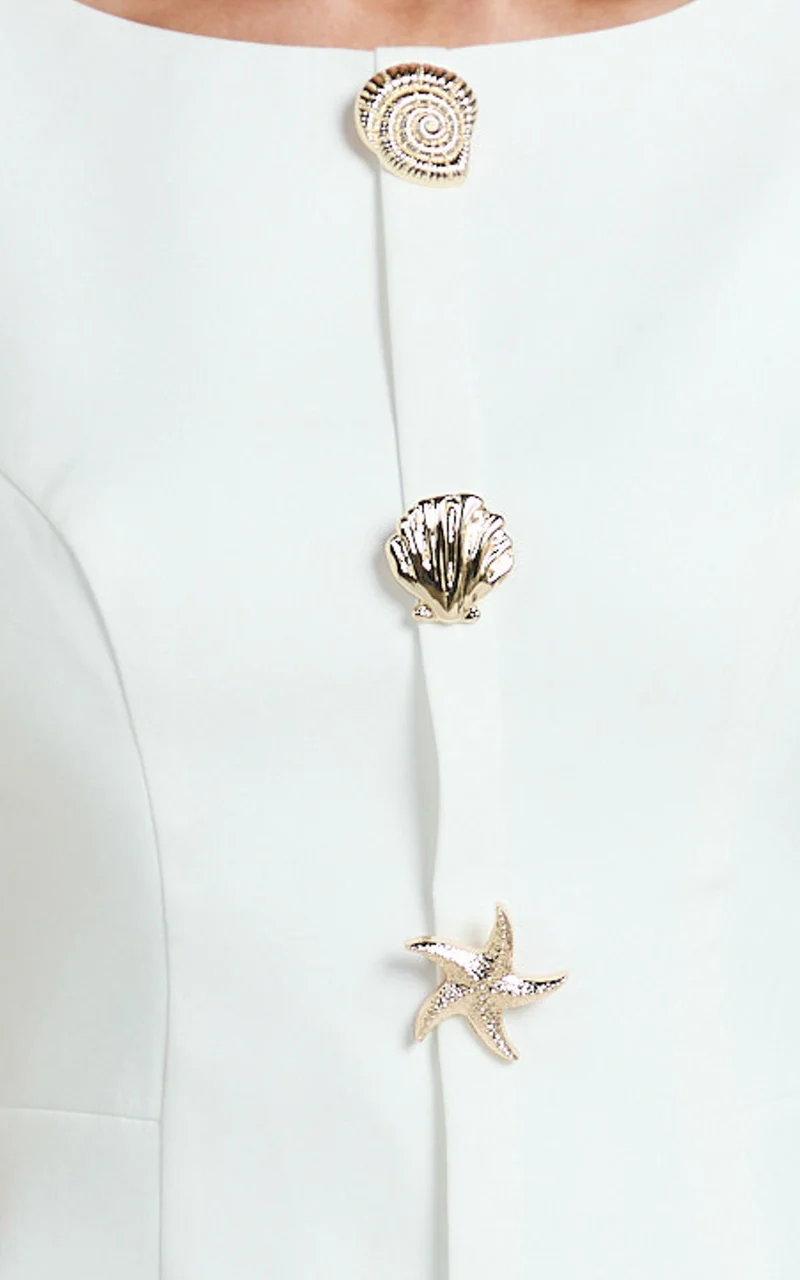 Izzy Mini Dress - Gold Trims Feature Tulip Skirt Dress in White