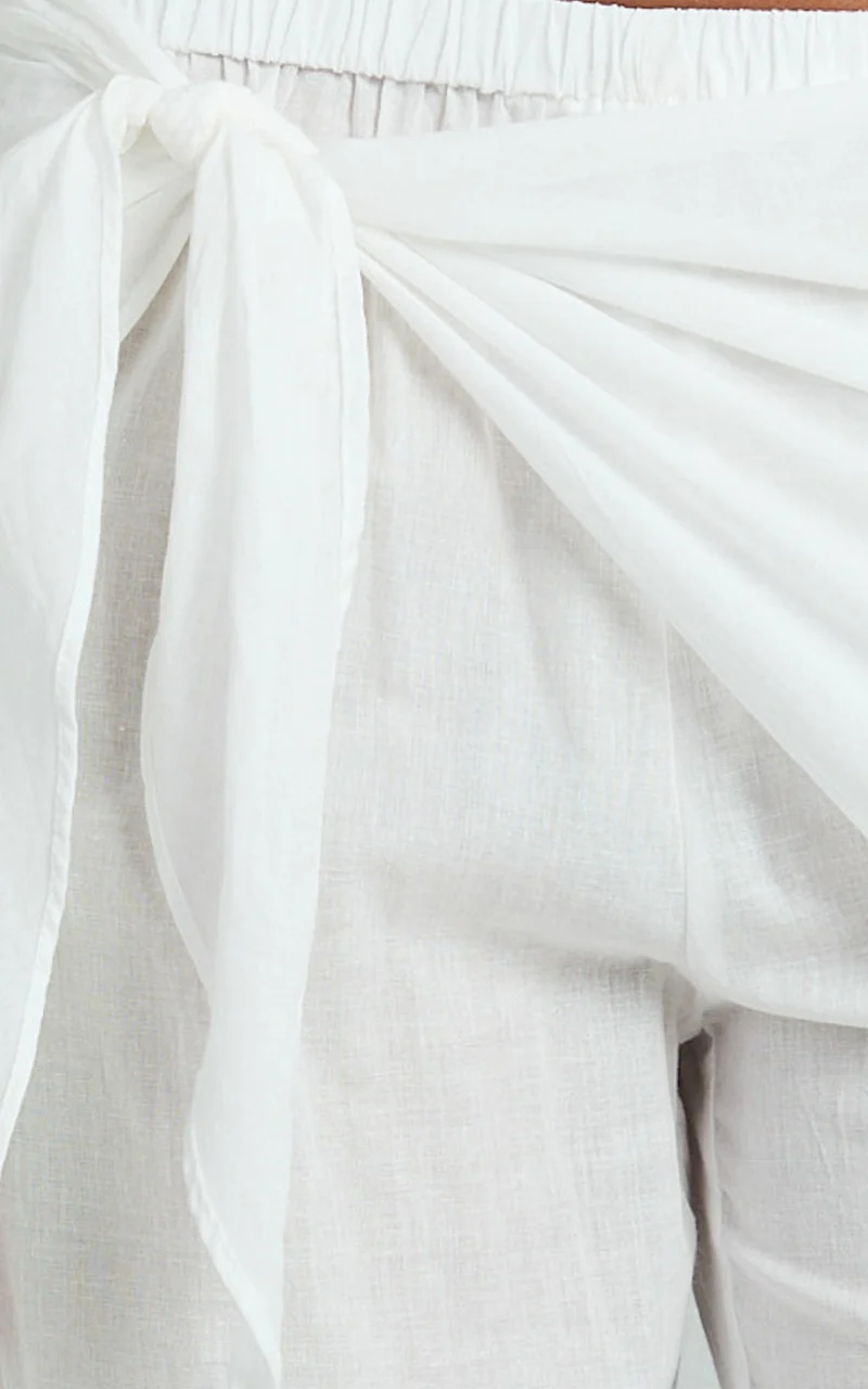 Behati Pants - Sarong Tie Waist Sheer Pants in Off White