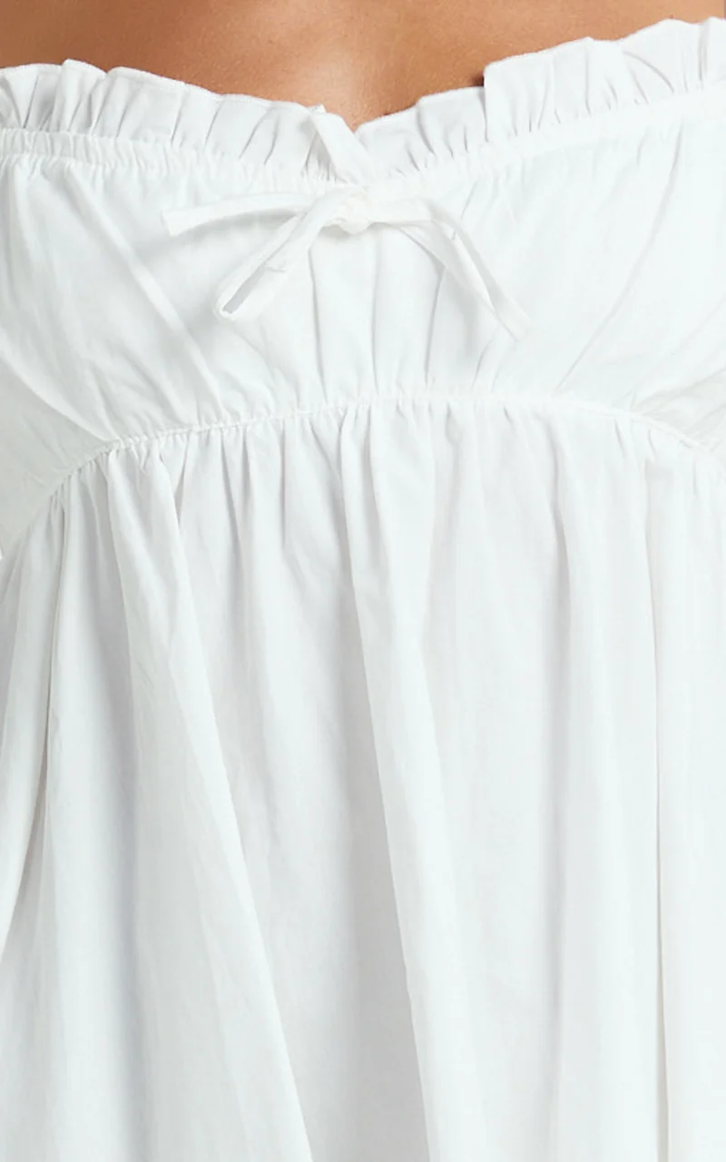 Augustine Mini Dress - Strappy Frill Babydoll Mini Dress in Off White