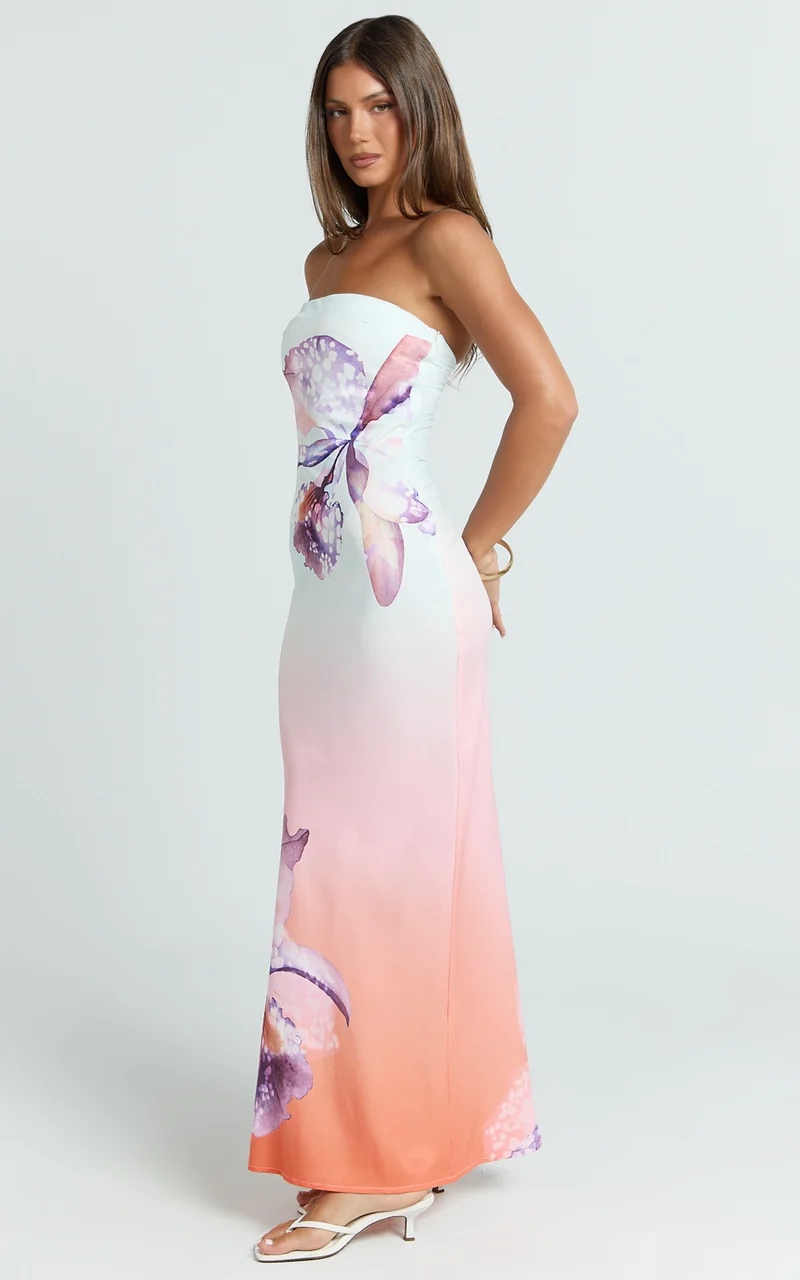 Elouise Maxi Dress - Strapless Dress in Orchid Ombre