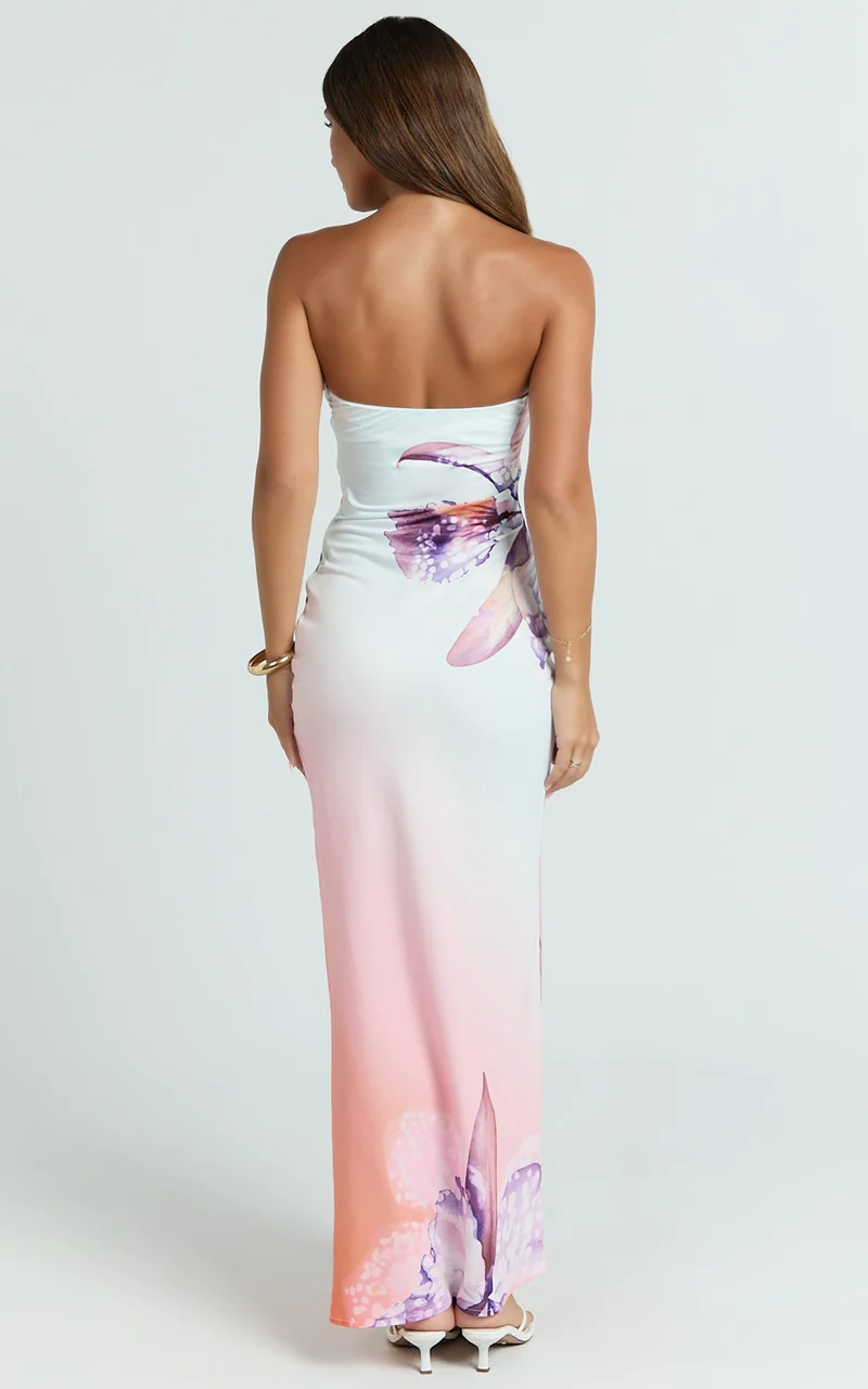 Elouise Maxi Dress - Strapless Dress in Orchid Ombre