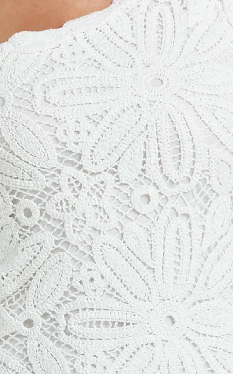 Charlene Mini Dress - Crochet Knitted One Shoulder Dress in White