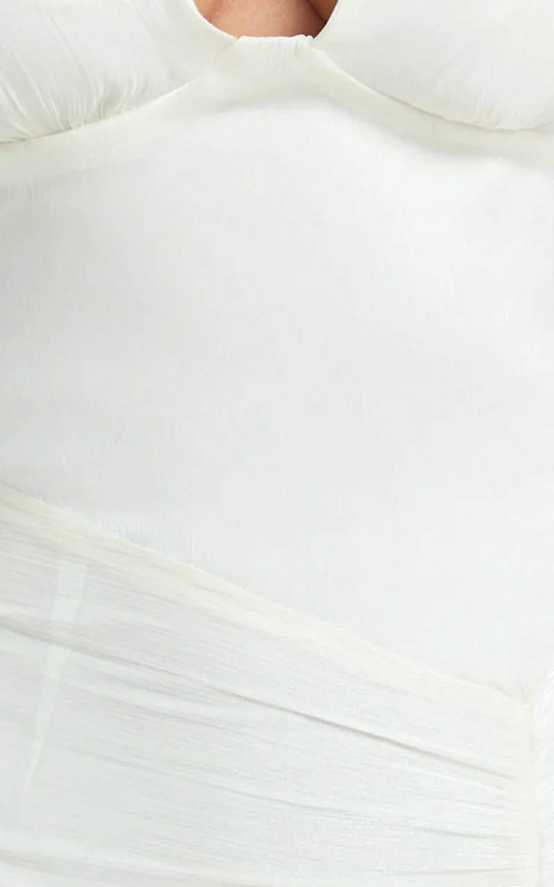 Carmela Midi Dress - Gather Bust and Shoulder Strap With Front Leg Split Dress in Off White