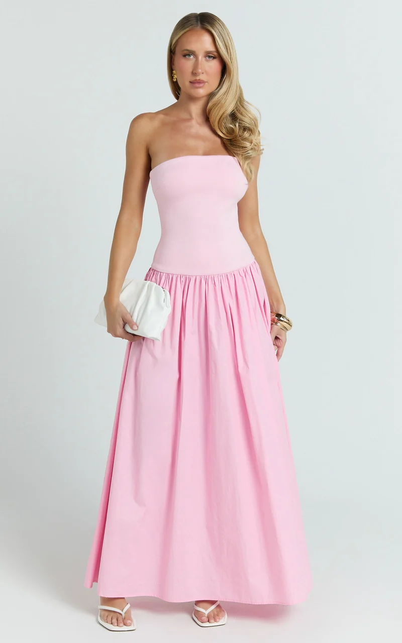 Cheyenne Maxi Dress - Strapless A Line Dress in Pink