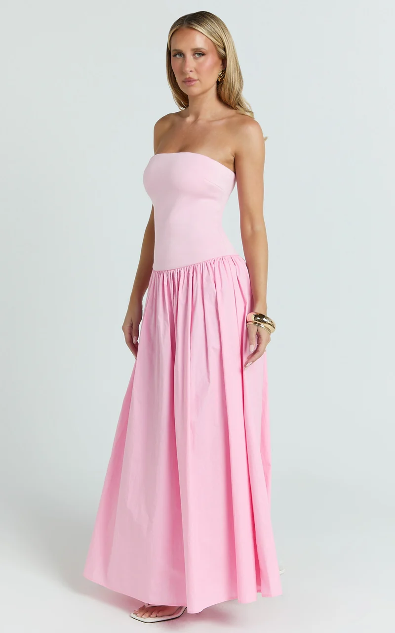 Cheyenne Maxi Dress - Strapless A Line Dress in Pink
