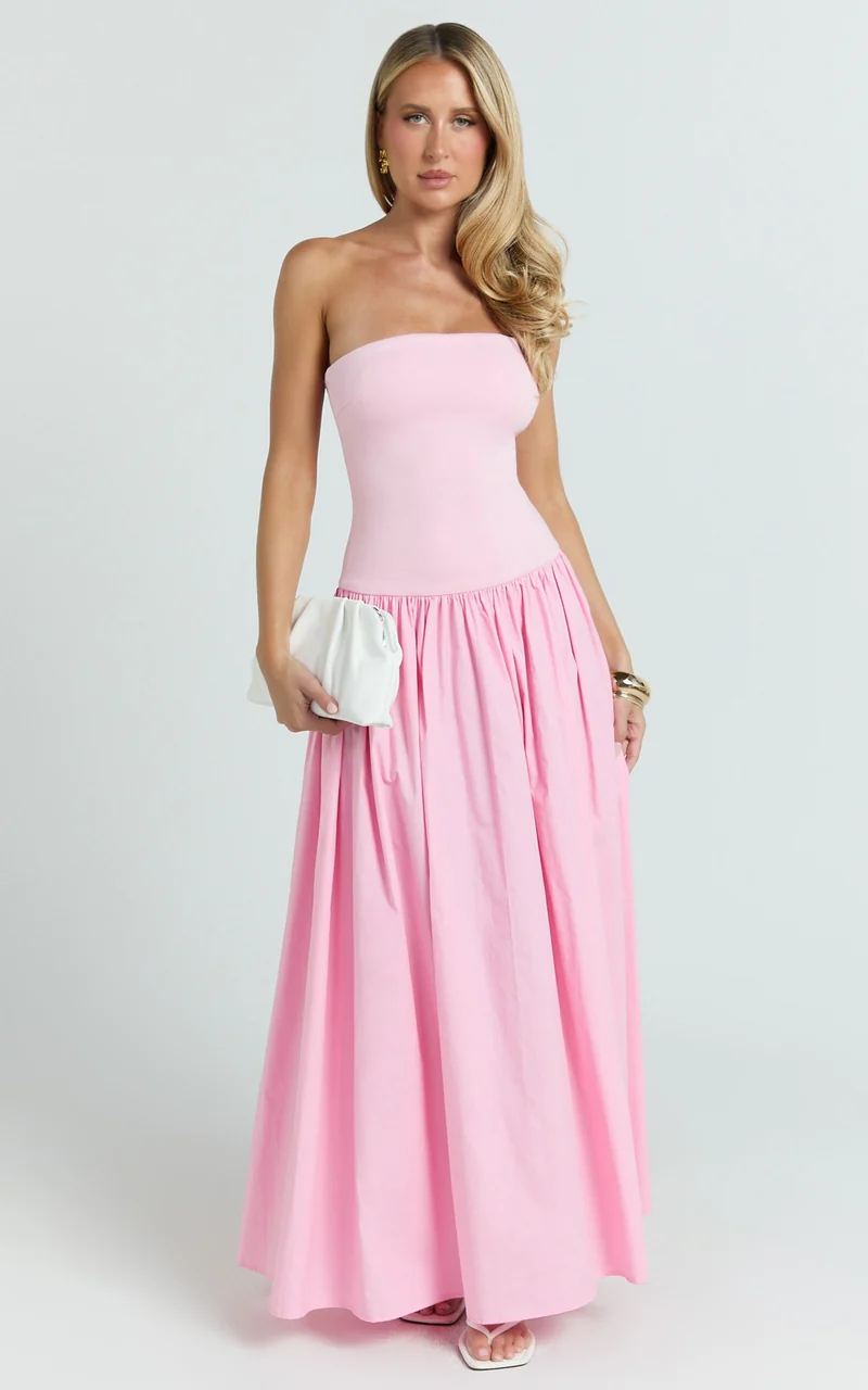 Cheyenne Maxi Dress - Strapless A Line Dress in Pink