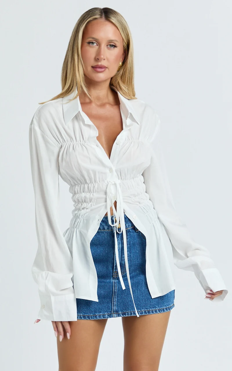 Cody Shirt - Ruched Detail Scrunch Shirt in White