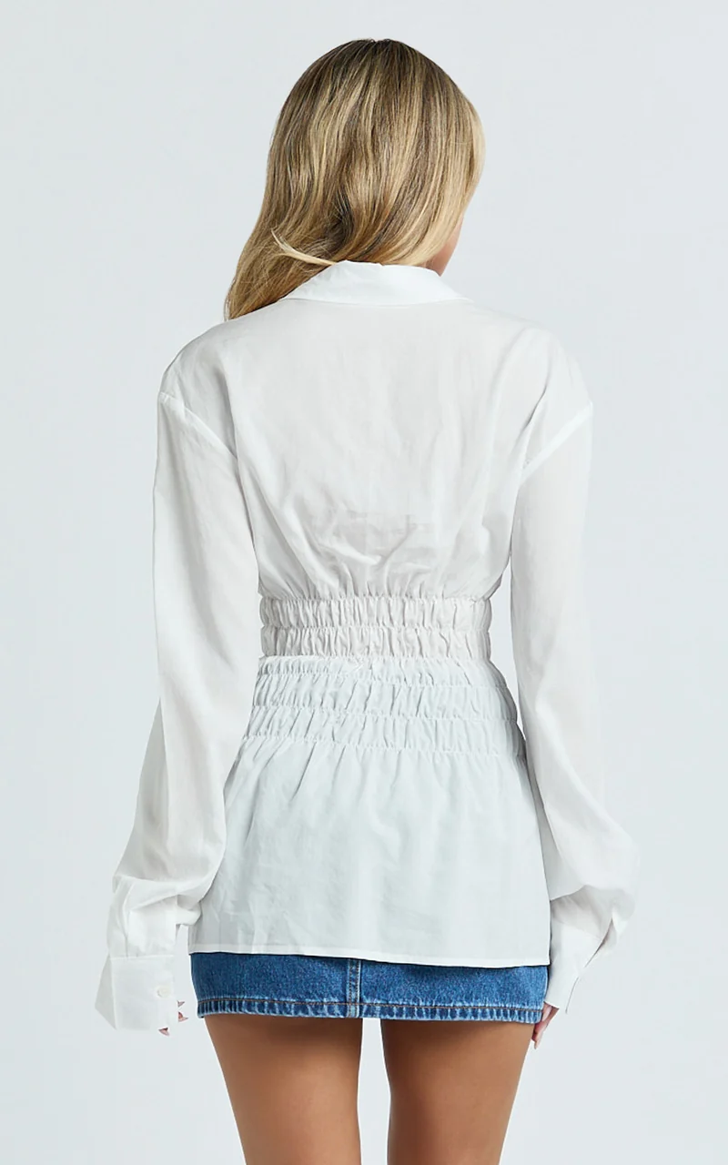 Cody Shirt - Ruched Detail Scrunch Shirt in White