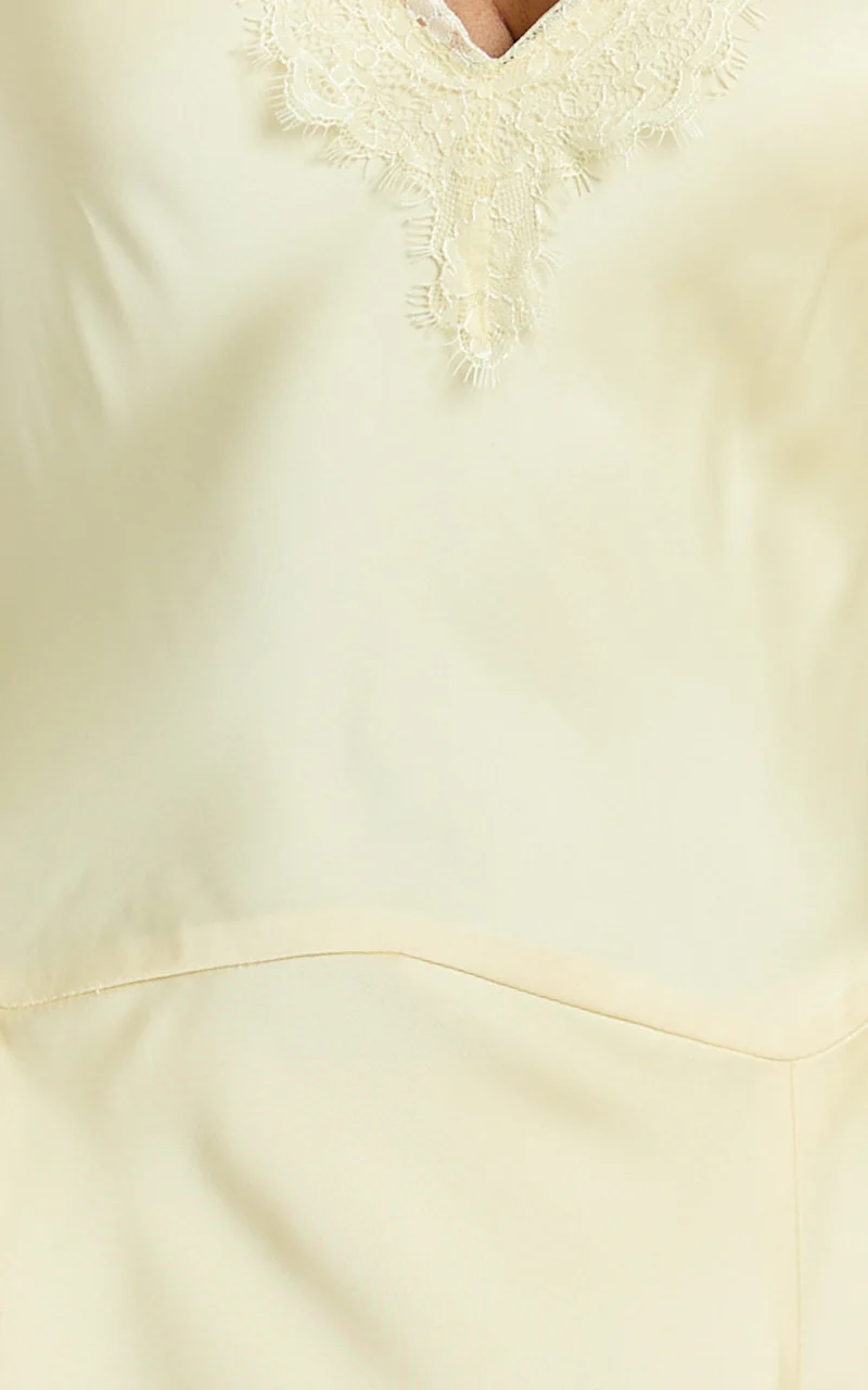 Darlene Maxi Dress - Lace Trim Drop Waist Dress in Lemon